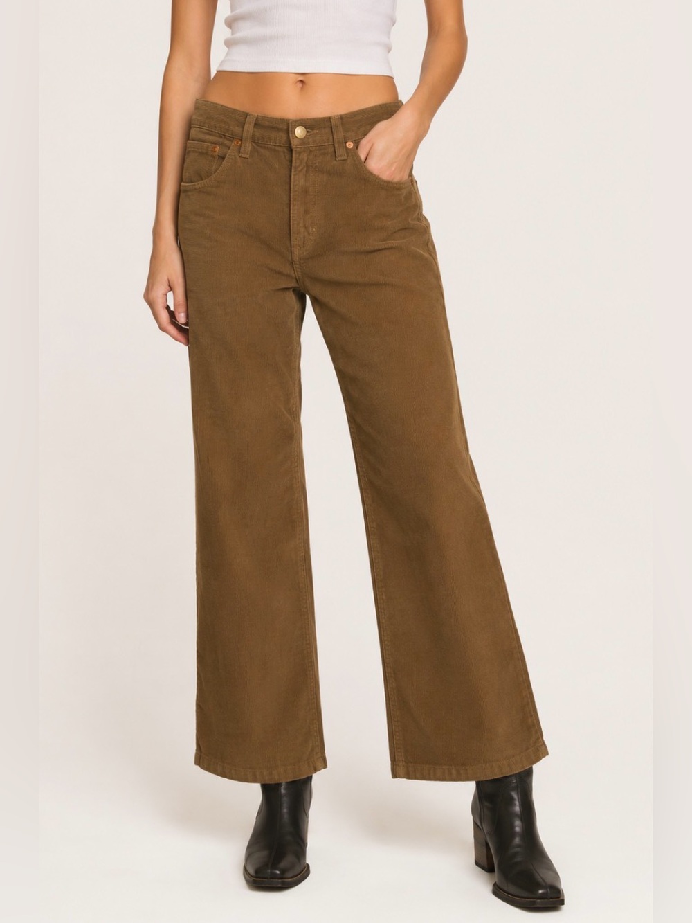NWT Re/Done 70s Loose Flare Corduroy Crop Pants, Size 26